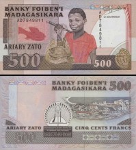 *500 Frankov=100 Ariary Madagaskar 1988-93, P71 UNC - Kliknutím na obrázok zatvorte -